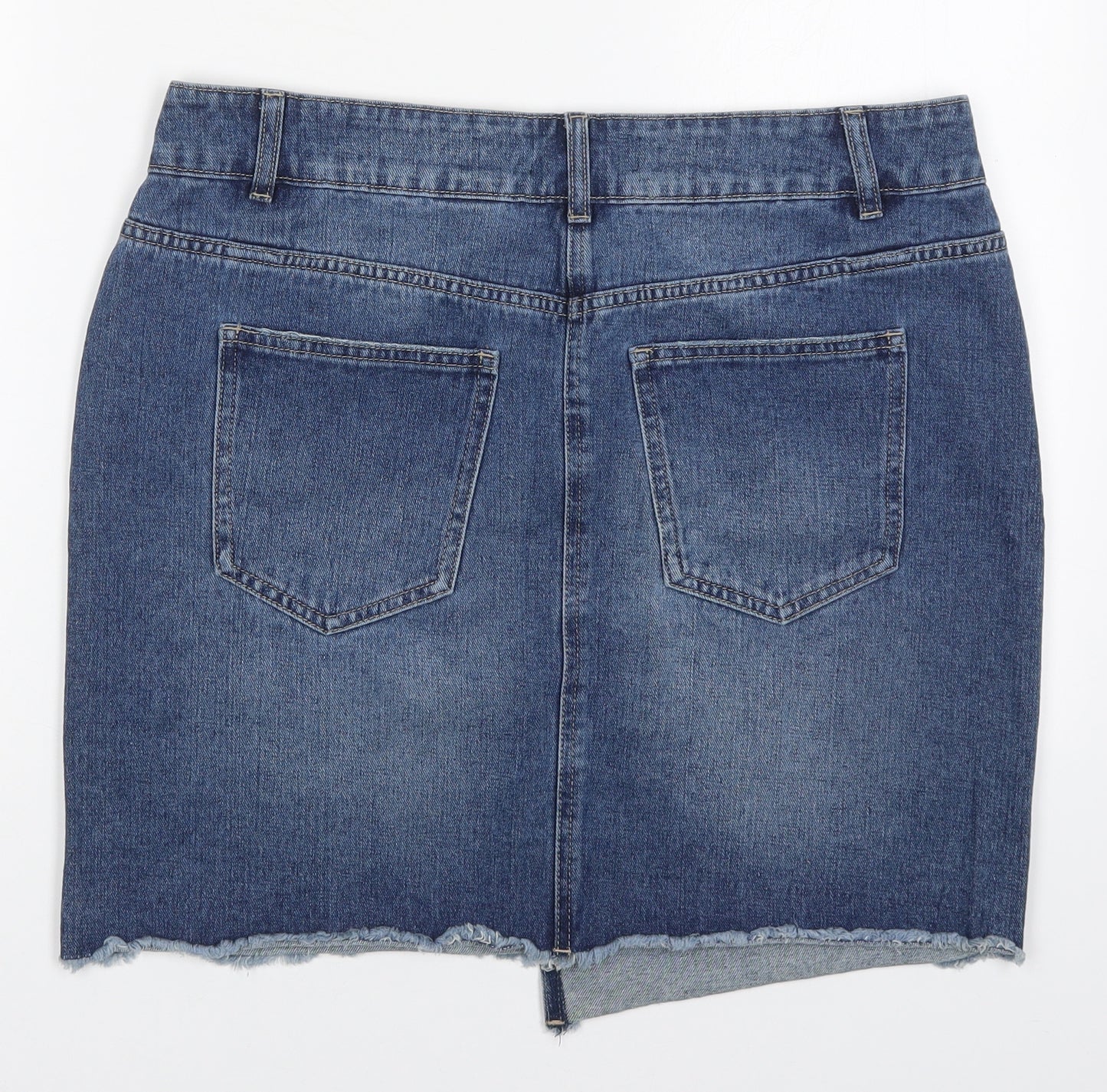 NEXT Womens Blue  Cotton Mini Skirt Size 14   Button