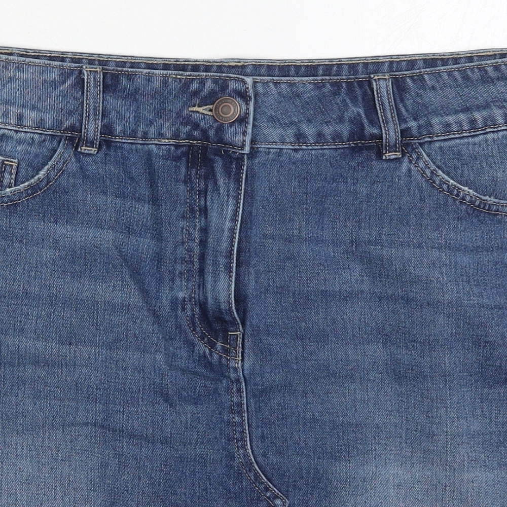 NEXT Womens Blue  Cotton Mini Skirt Size 14   Button