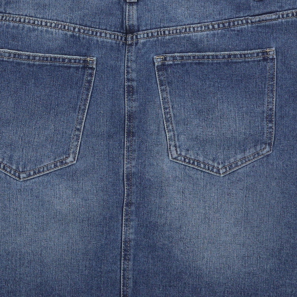 NEXT Womens Blue  Cotton Mini Skirt Size 14   Button