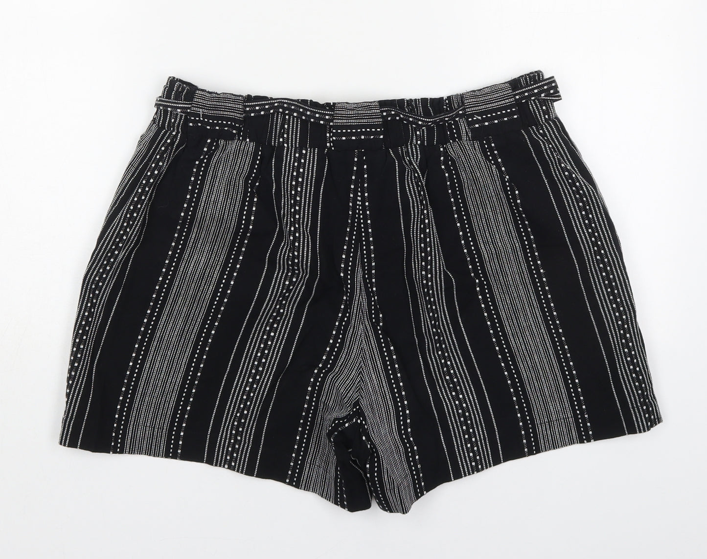 Marks and Spencer Womens Black Striped Cotton Mom Shorts Size 14 L3.5 in Regular