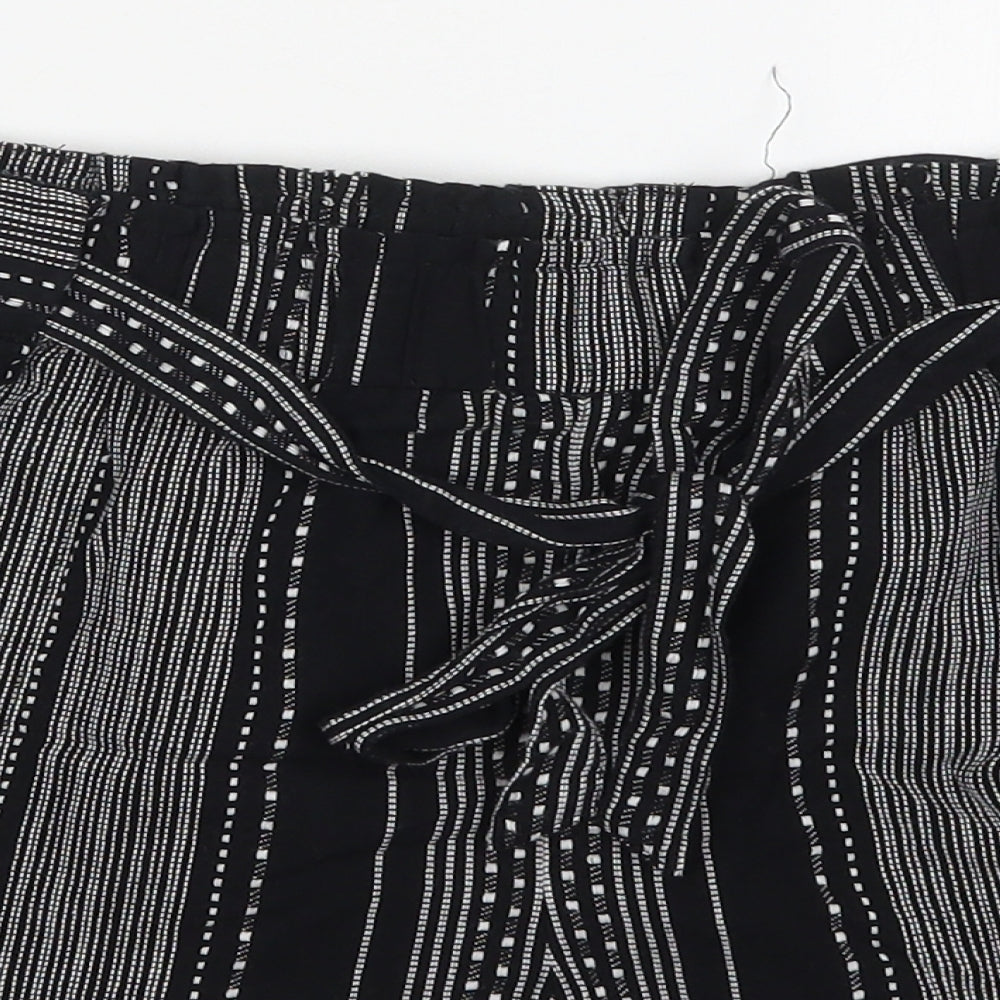 Marks and Spencer Womens Black Striped Cotton Mom Shorts Size 14 L3.5 in Regular