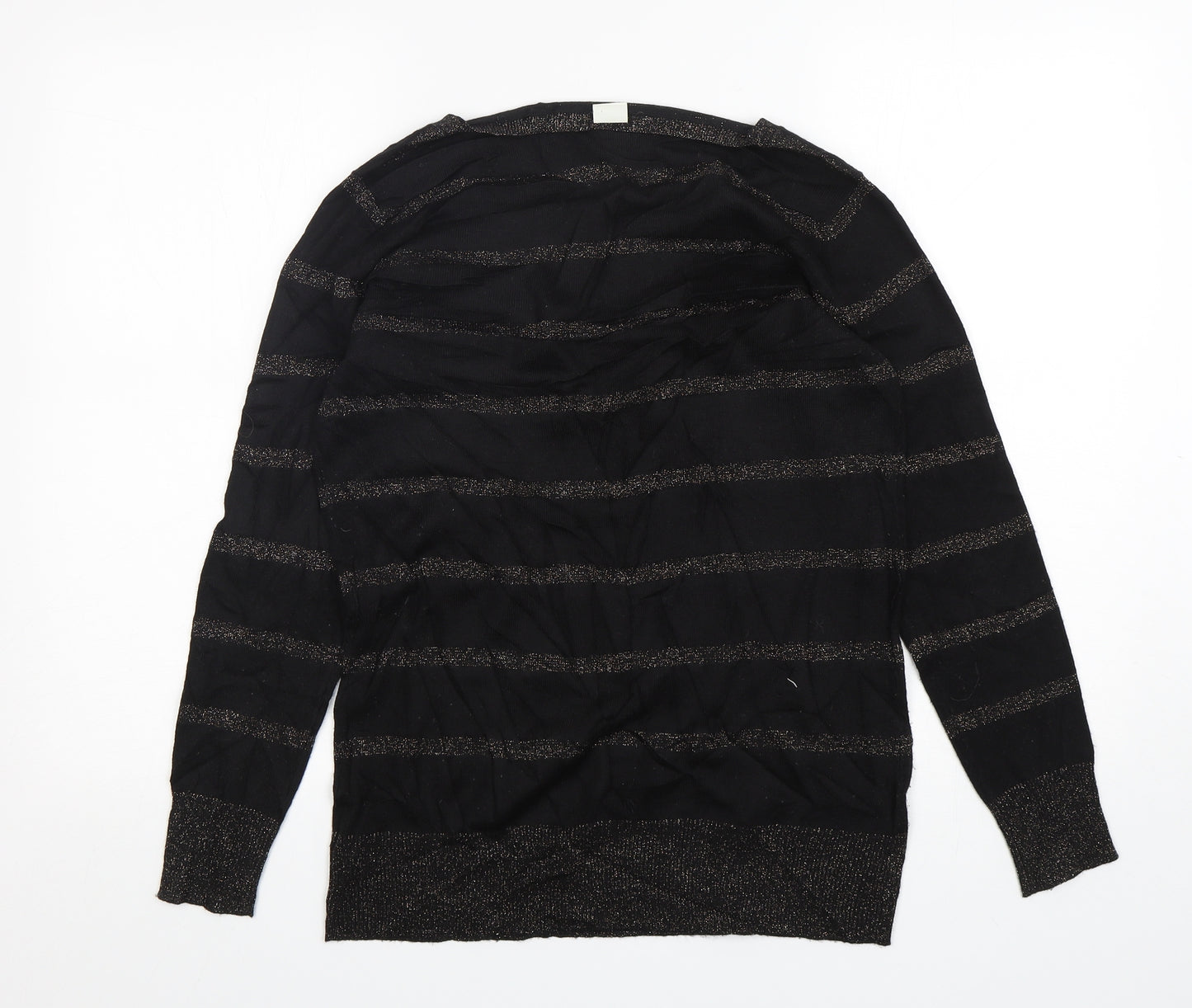 New Look Womens Black V-Neck Striped Acrylic Pullover Jumper Size 14