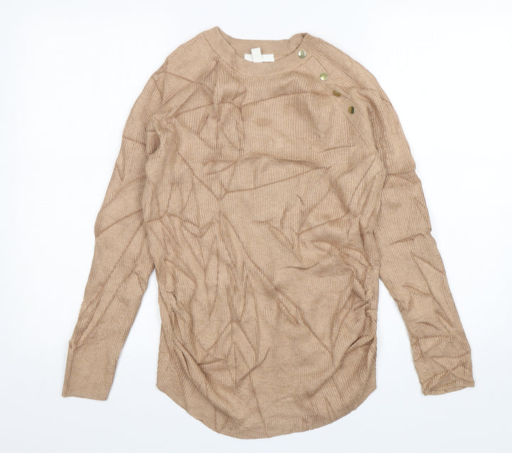 H&M Womens Beige Round Neck Viscose Pullover Jumper Size M