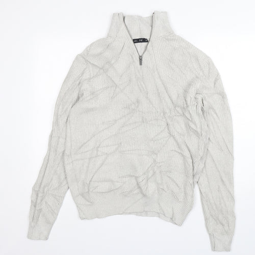 F&F Mens Grey Mock Neck  Acrylic Pullover Jumper Size M