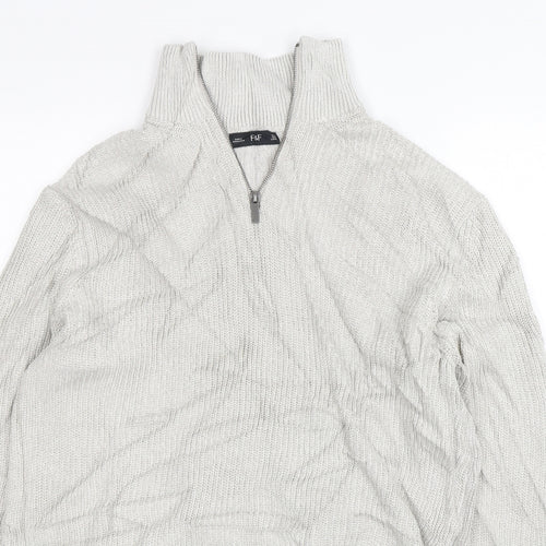 F&F Mens Grey Mock Neck  Acrylic Pullover Jumper Size M