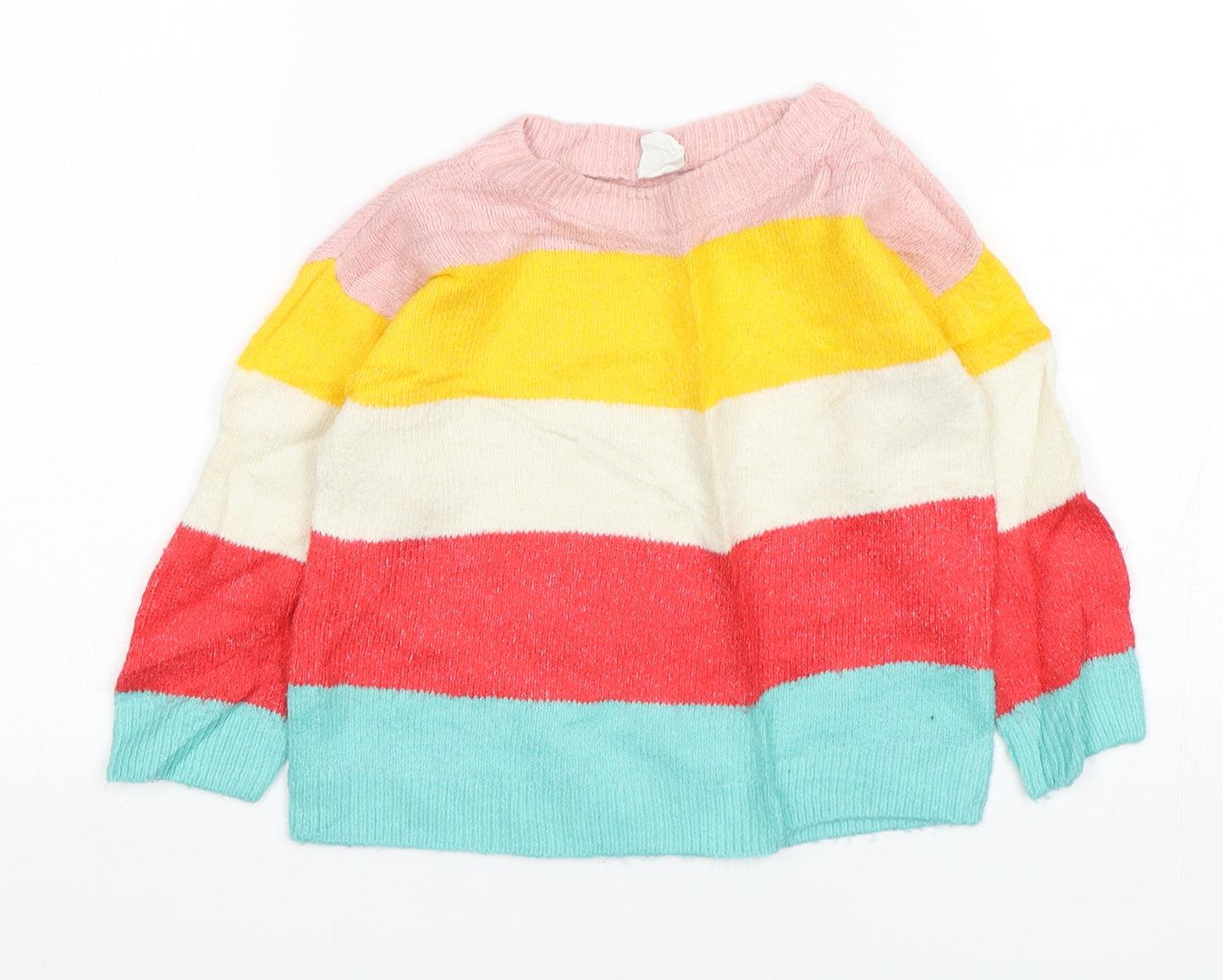 H&M Girls Multicoloured Striped Acrylic Pullover Jumper Size 12-18 Months