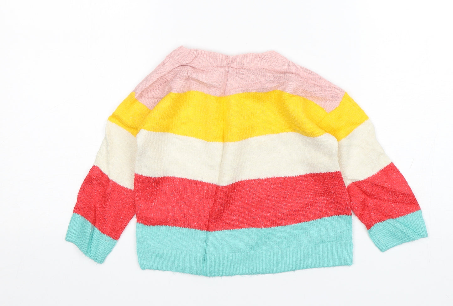 H&M Girls Multicoloured Striped Acrylic Pullover Jumper Size 12-18 Months