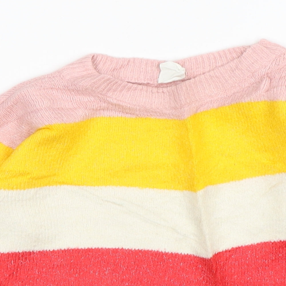H&M Girls Multicoloured Striped Acrylic Pullover Jumper Size 12-18 Months