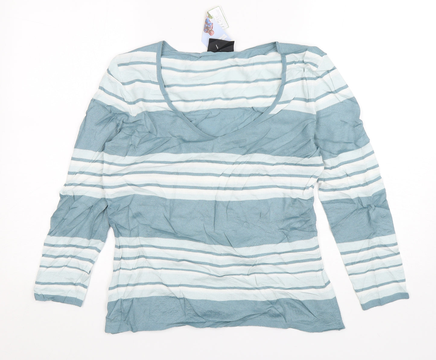Principles  Womens Green V-Neck Striped Viscose Pullover Jumper Size 12