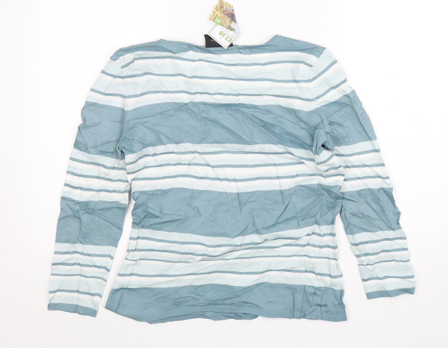 Principles  Womens Green V-Neck Striped Viscose Pullover Jumper Size 12