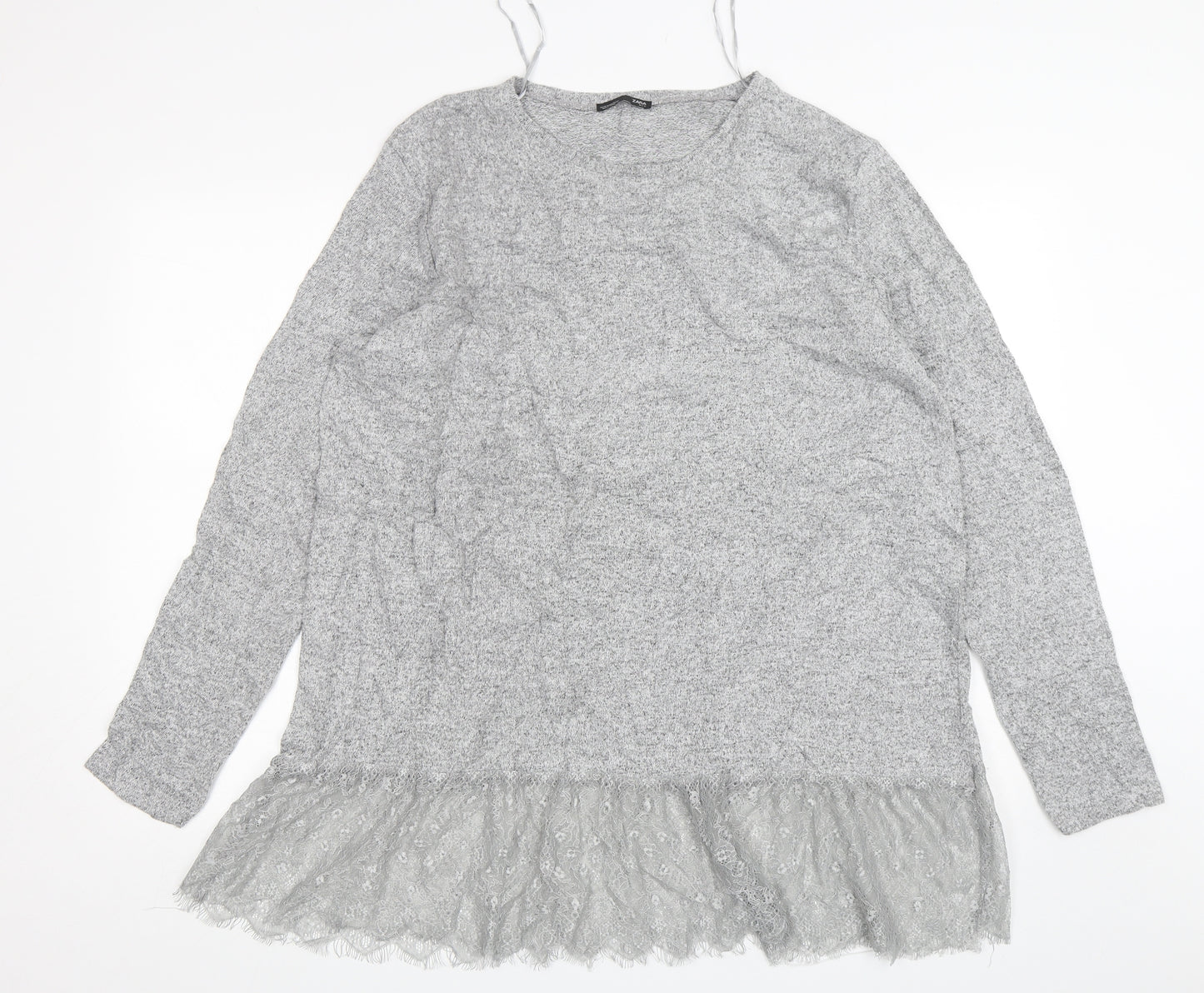 Zara Womens Grey Round Neck  Polyester Pullover Jumper Size XL