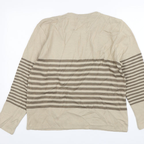 Glimpse  Womens Beige Round Neck Striped Polyester Pullover Jumper Size L