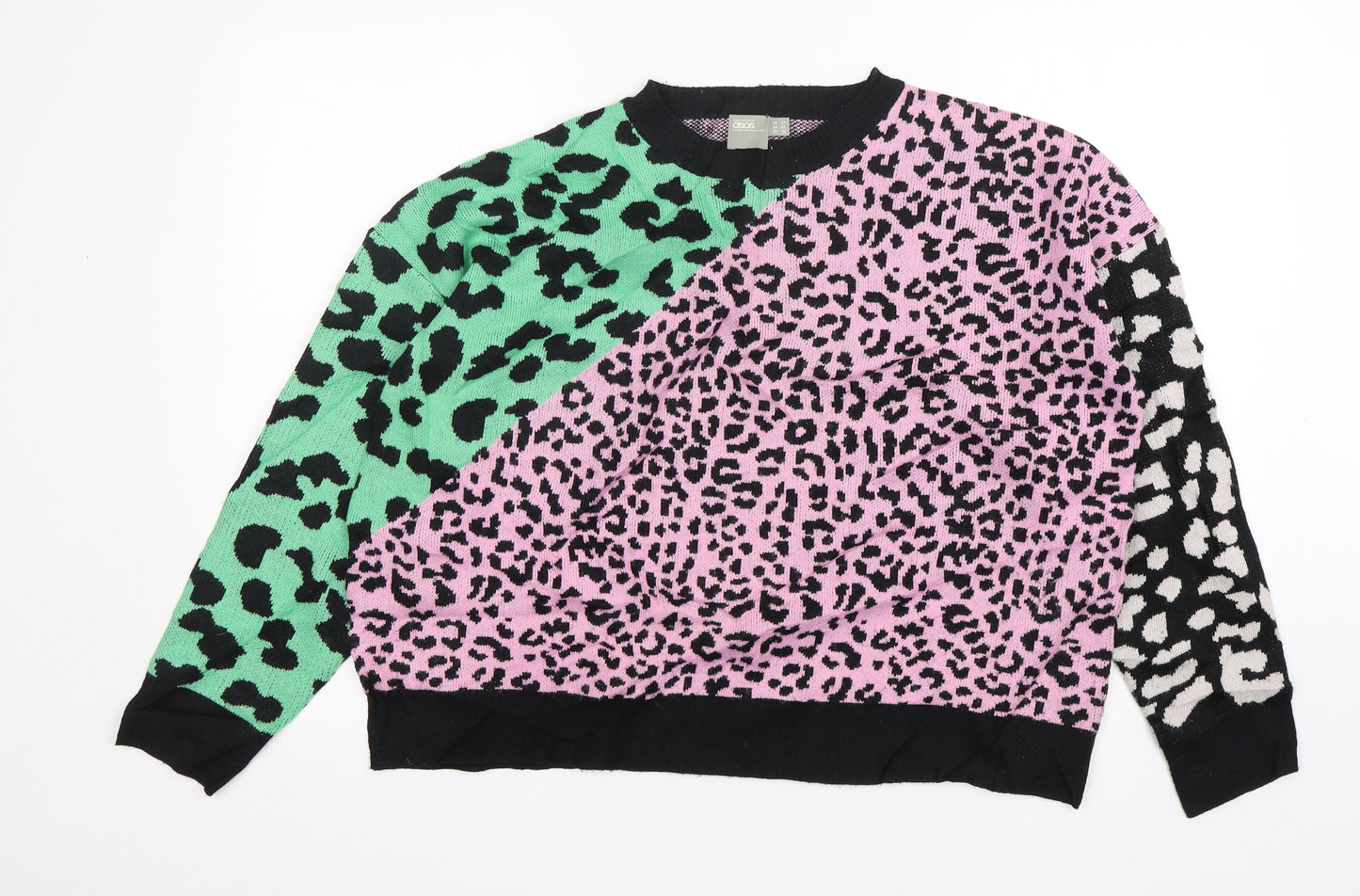 ASOS Womens Multicoloured Round Neck Animal Print Acrylic Pullover Jumper Size 14