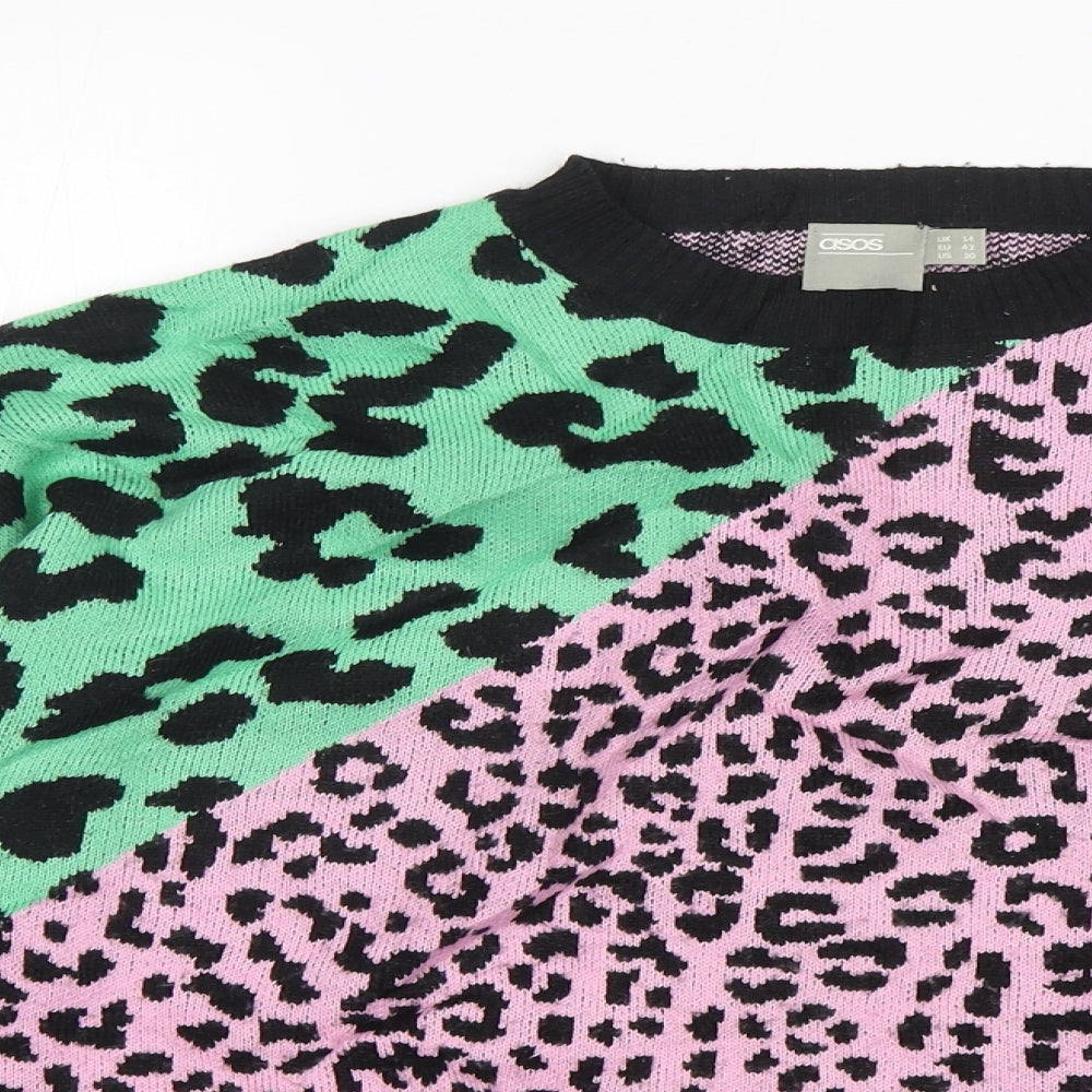 ASOS Womens Multicoloured Round Neck Animal Print Acrylic Pullover Jumper Size 14