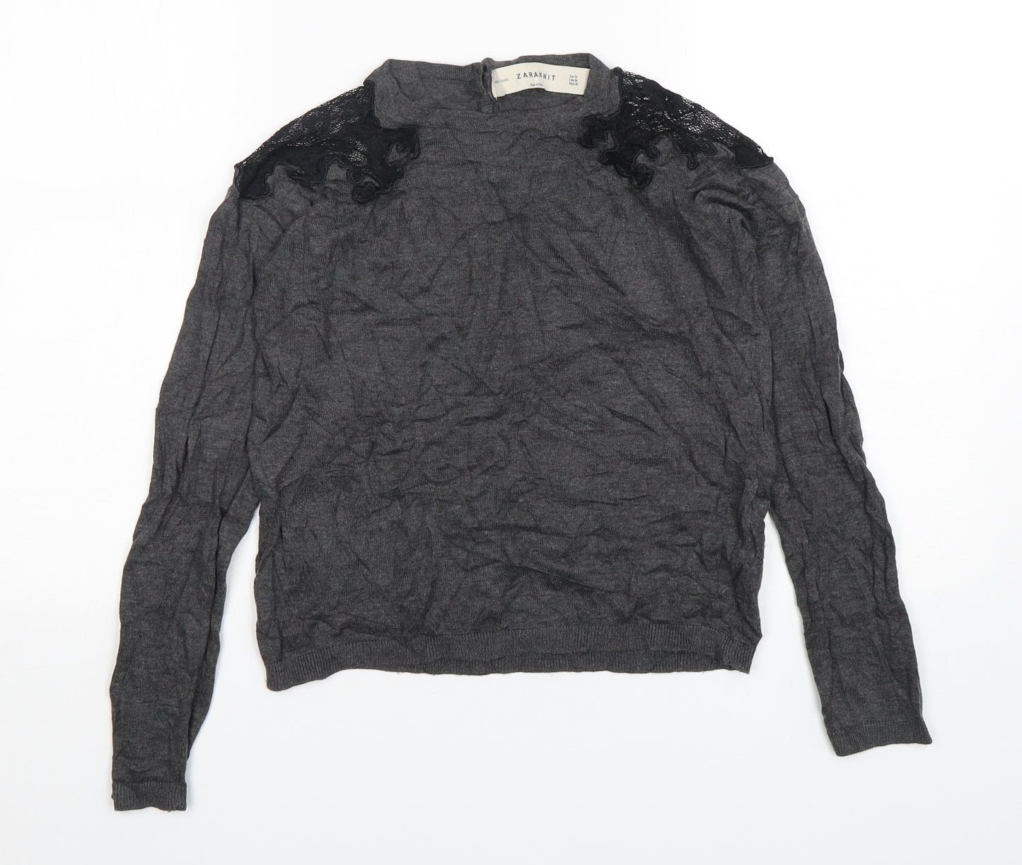 Zara Womens Grey Round Neck  Acrylic Pullover Jumper Size M