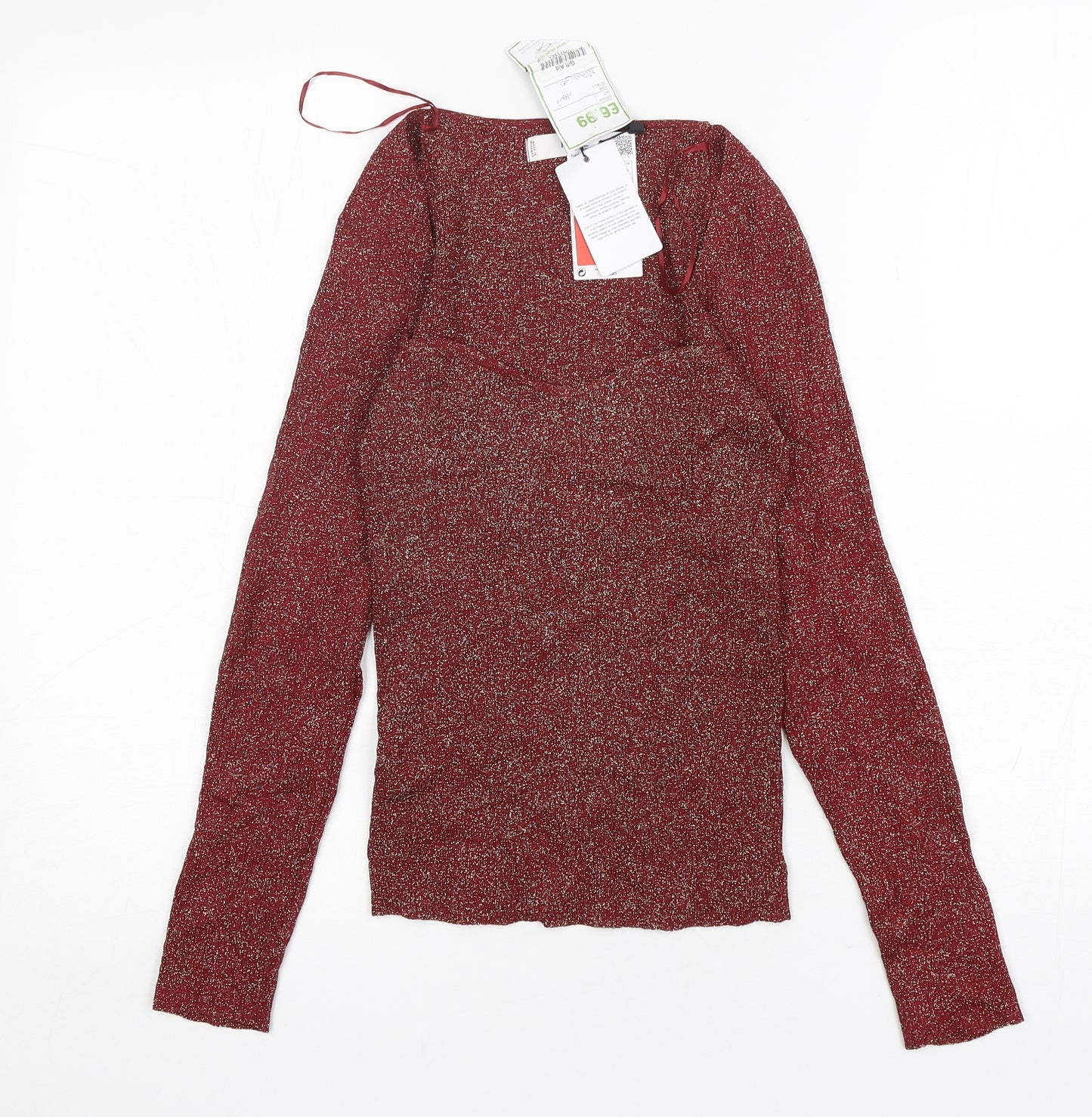 MNG Womens Red Square Neck  Polyester Pullover Jumper Size S