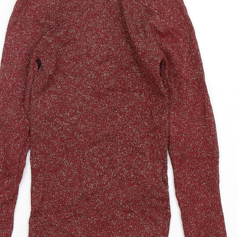 MNG Womens Red Square Neck  Polyester Pullover Jumper Size S