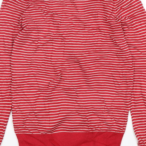 Linea Womens Red V-Neck Striped Cotton Cardigan Jumper Size S