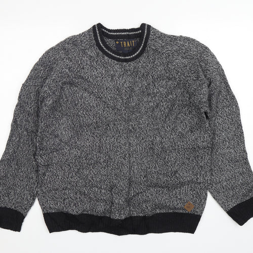 Trait  Mens Grey Round Neck  Acrylic Pullover Jumper Size L