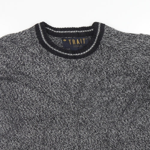 Trait  Mens Grey Round Neck  Acrylic Pullover Jumper Size L