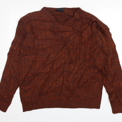 Giani Feroti Mens Brown V-Neck  Acrylic Pullover Jumper Size L