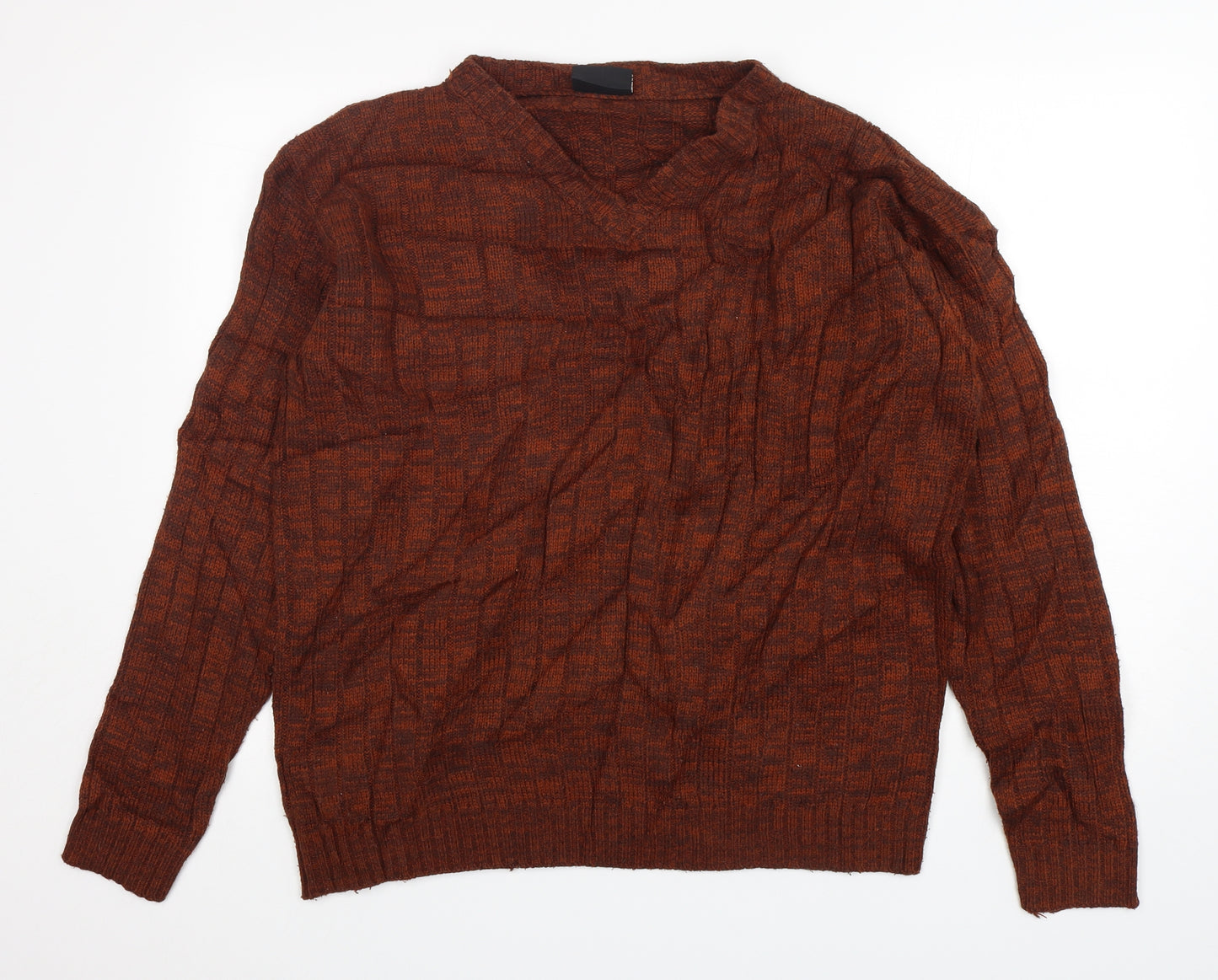 Giani Feroti Mens Brown V-Neck  Acrylic Pullover Jumper Size L