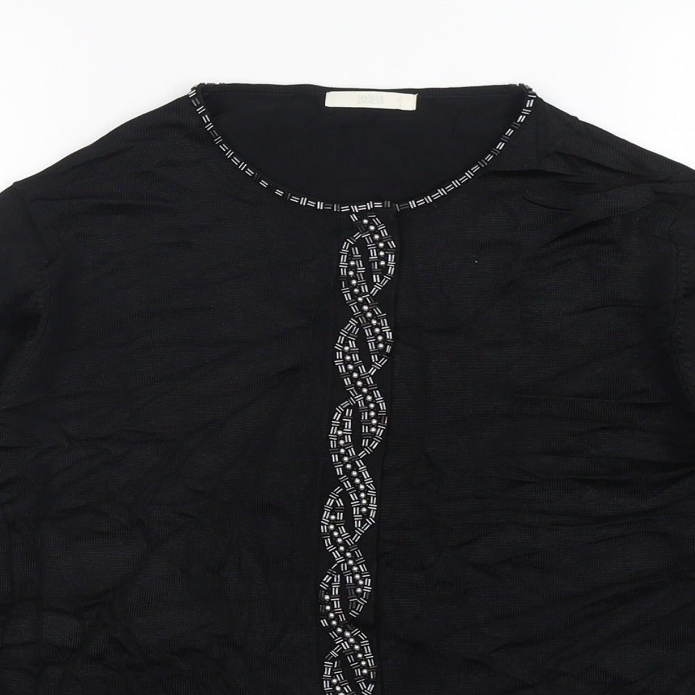 M&S Womens Black Round Neck  Viscose Cardigan Jumper Size 18