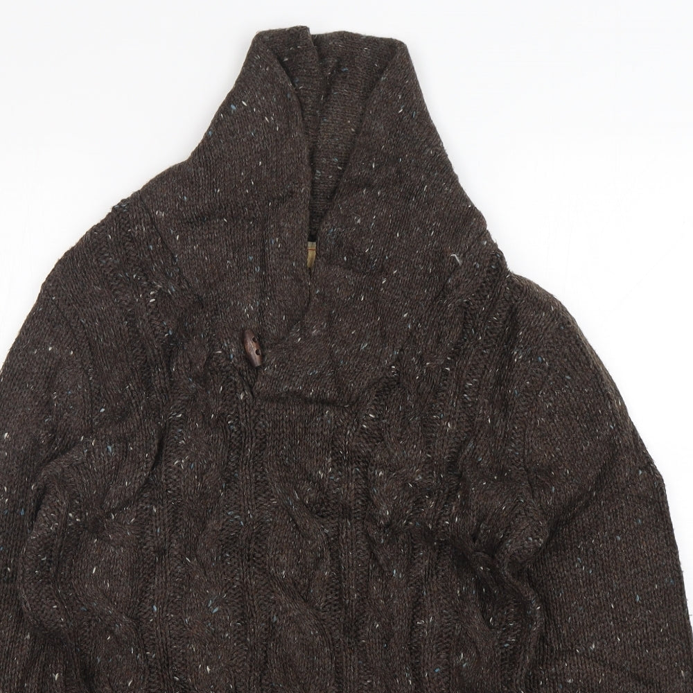 M&S Mens Brown V-Neck  Acrylic Pullover Jumper Size S