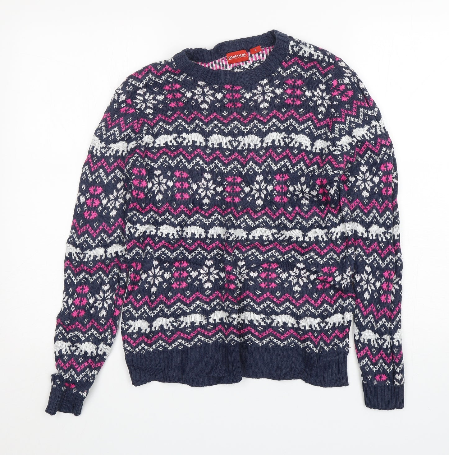 Avenue Womens Multicoloured Round Neck Fair Isle Acrylic Pullover Jumper Size S