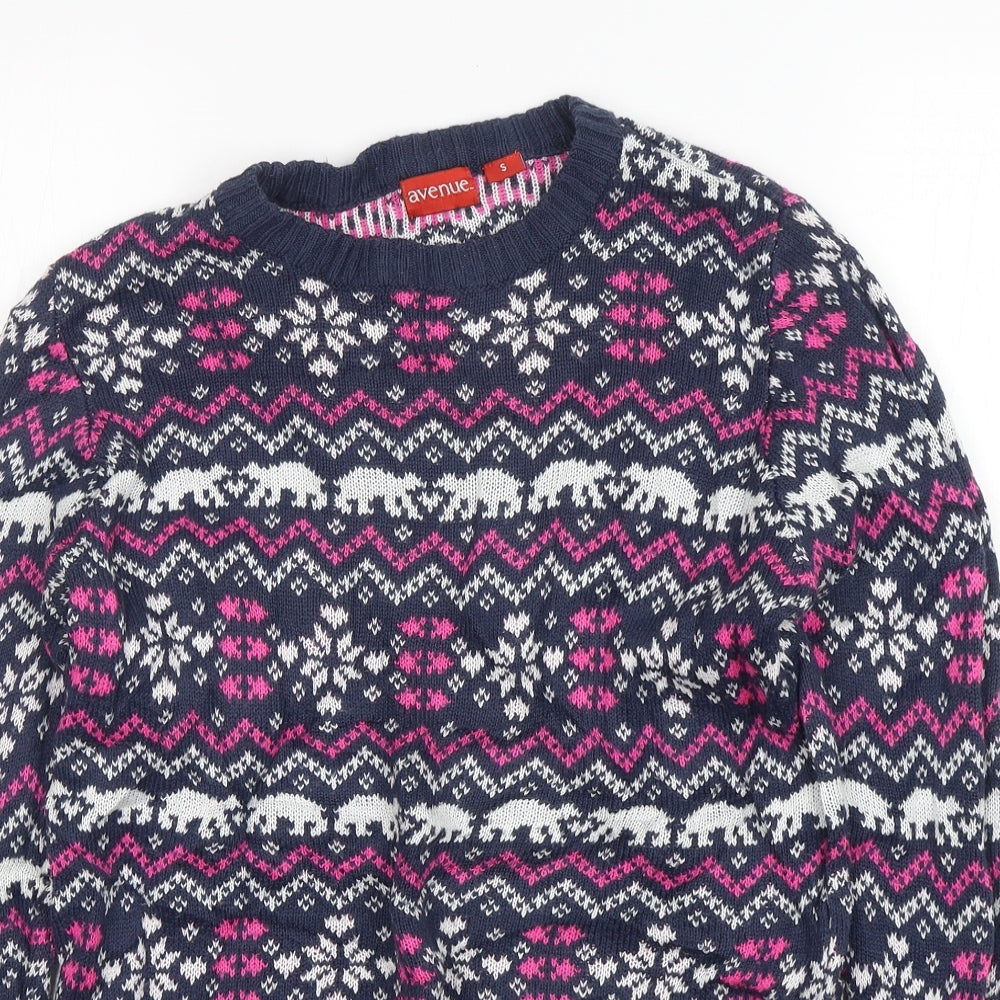 Avenue Womens Multicoloured Round Neck Fair Isle Acrylic Pullover Jumper Size S
