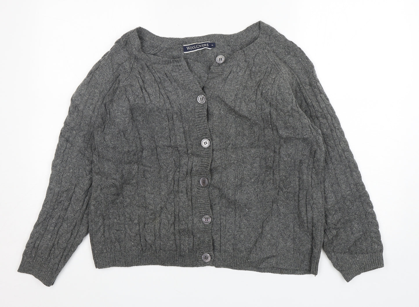Woolovers Womens Grey V-Neck  Polyester Cardigan Jumper Size XL