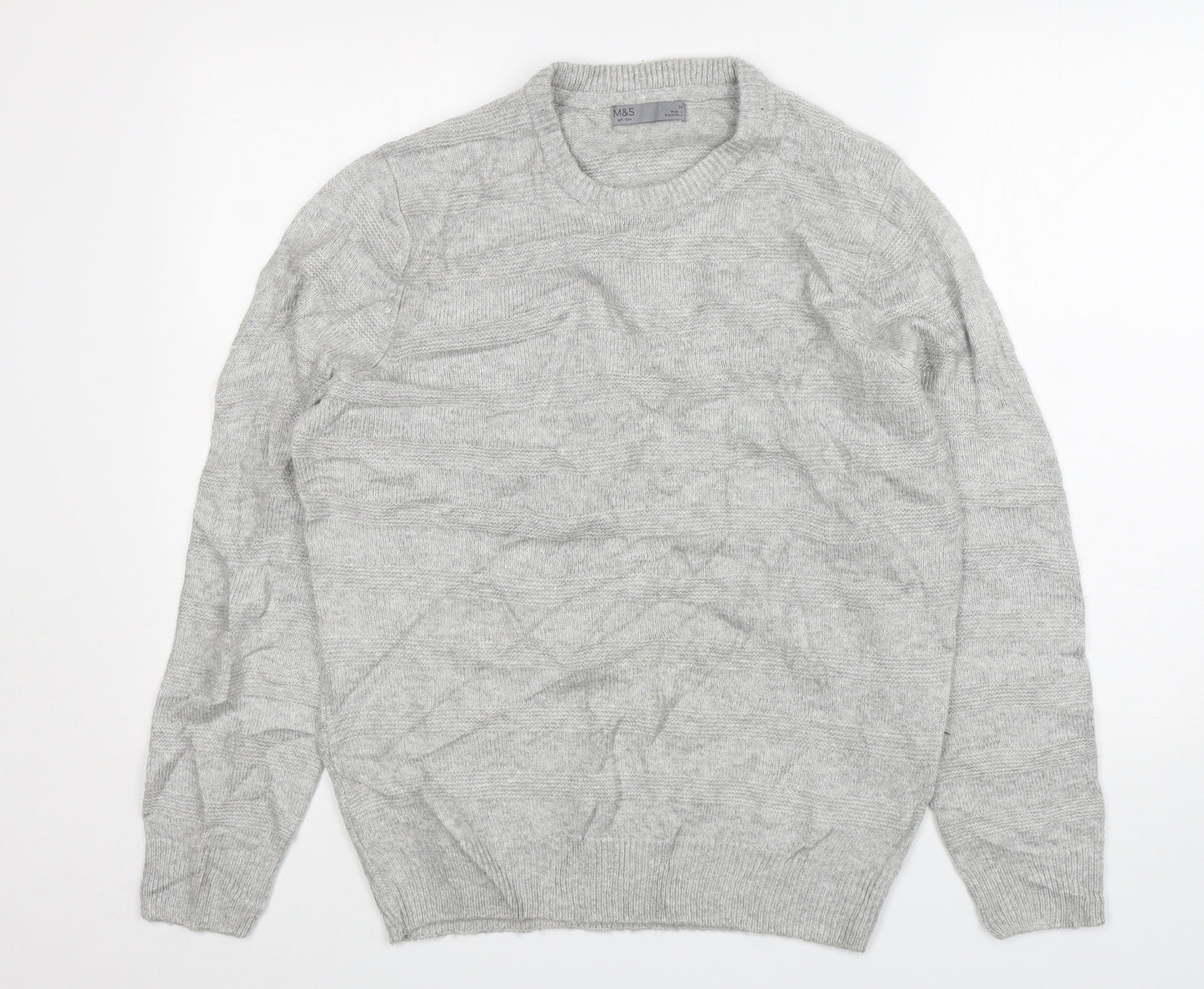 M&S Mens Grey Round Neck  Acrylic Pullover Jumper Size M