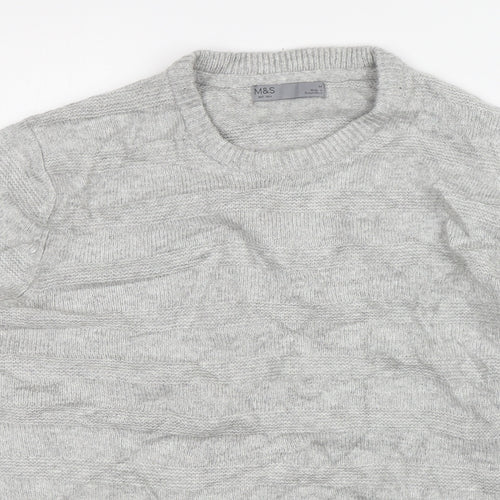 M&S Mens Grey Round Neck  Acrylic Pullover Jumper Size M