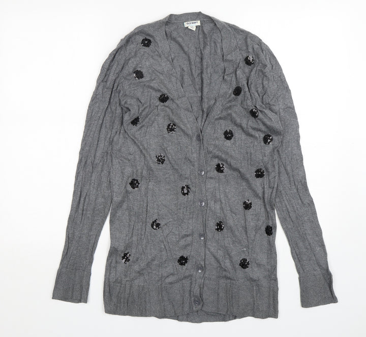 Old Navy Womens Grey V-Neck Cotton Cardigan Jumper Size M