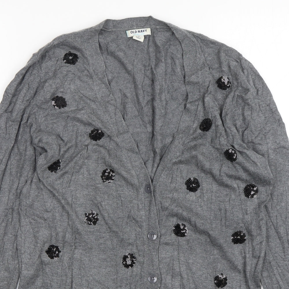 Old Navy Womens Grey V-Neck  Cotton Cardigan Jumper Size M