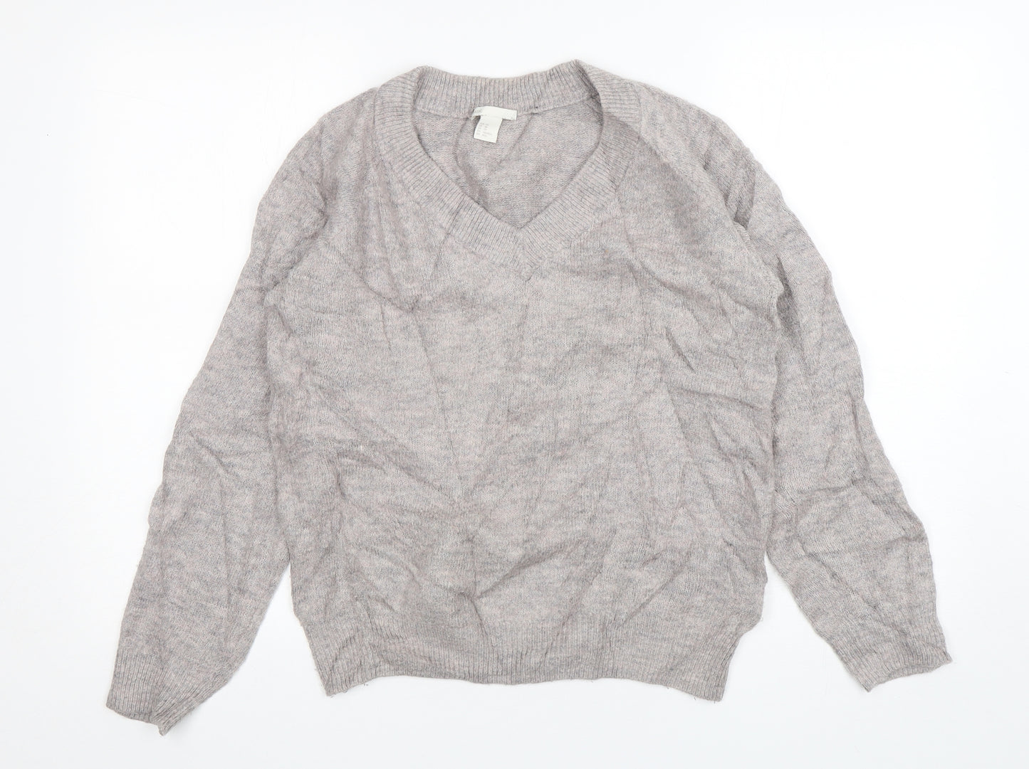 H&M Womens Pink V-Neck  Acrylic Pullover Jumper Size XS