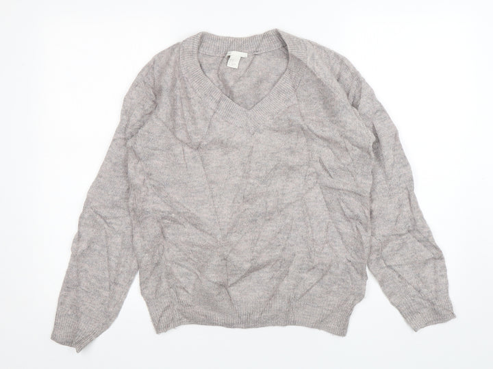 H&M Womens Pink V-Neck  Acrylic Pullover Jumper Size XS