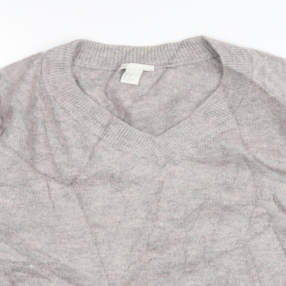 H&M Womens Pink V-Neck  Acrylic Pullover Jumper Size XS