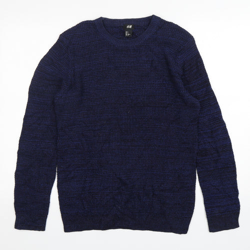 H&M Mens Blue Round Neck  Acrylic Pullover Jumper Size S