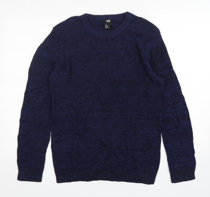 H&M Mens Blue Round Neck Acrylic Pullover Jumper Size S