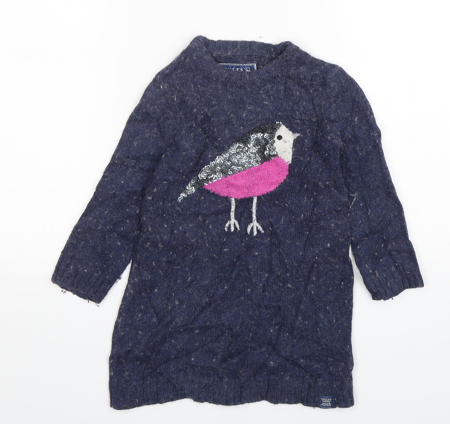 Joules  Girls Blue  Cotton Jumper Dress  Size 3-4 Years  Round Neck