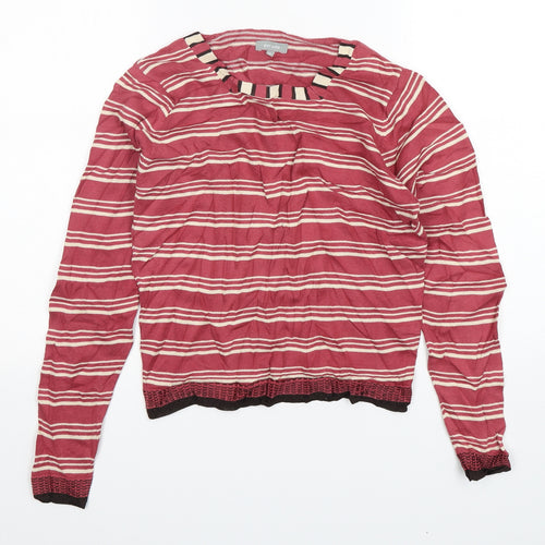 Per Una  Womens Pink Round Neck Striped Cotton Pullover Jumper Size 10