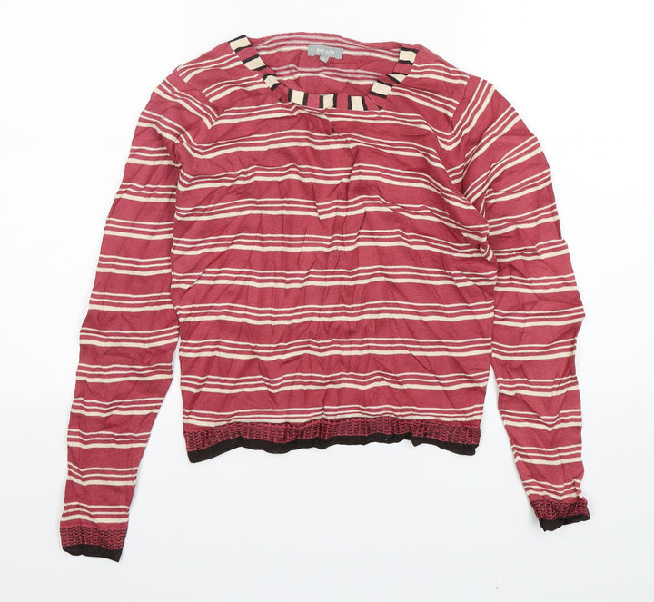 Per Una Womens Pink Round Neck Striped Cotton Pullover Jumper Size 10