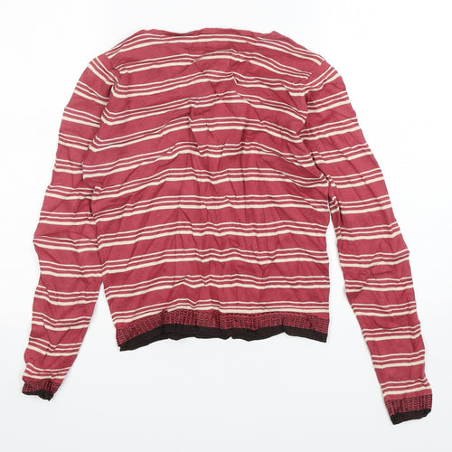 Per Una  Womens Pink Round Neck Striped Cotton Pullover Jumper Size 10
