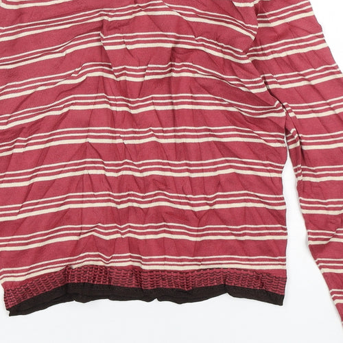 Per Una  Womens Pink Round Neck Striped Cotton Pullover Jumper Size 10