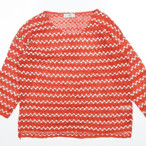 NEXT Womens Orange Round Neck Striped Polyester Pullover Jumper Size 12