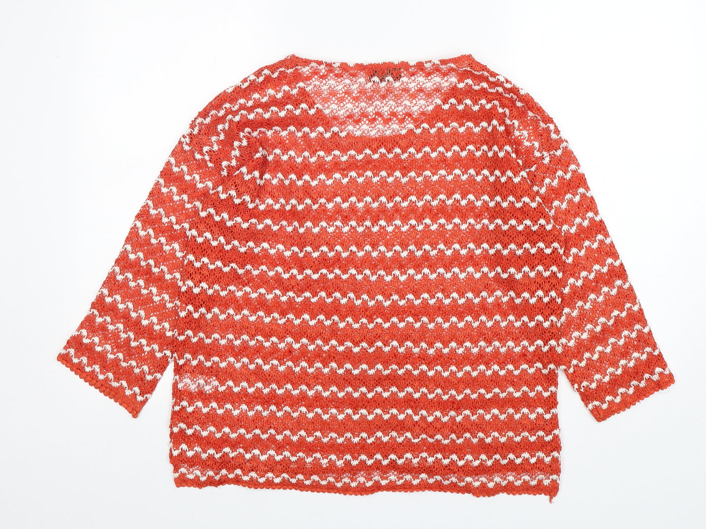 NEXT Womens Orange Round Neck Striped Polyester Pullover Jumper Size 12
