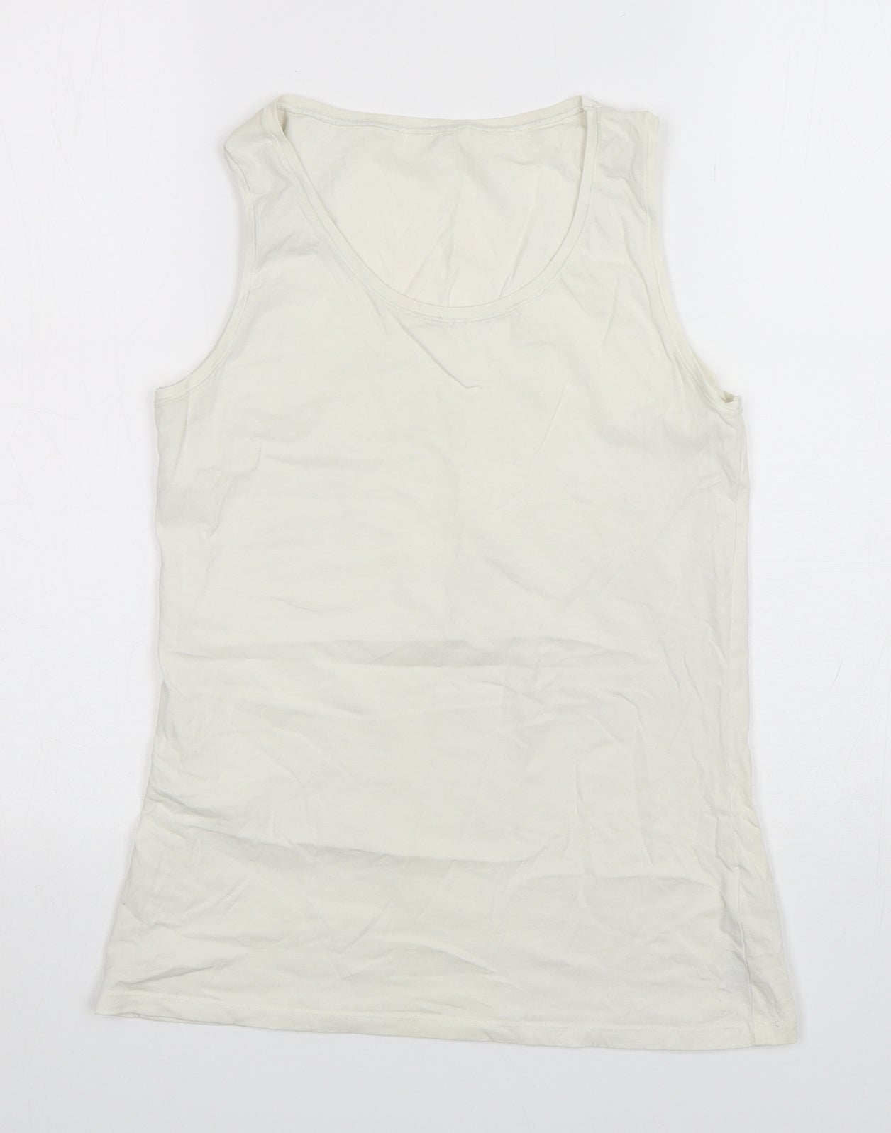 M&S Womens White  Cotton Basic Tank Size 16 Round Neck