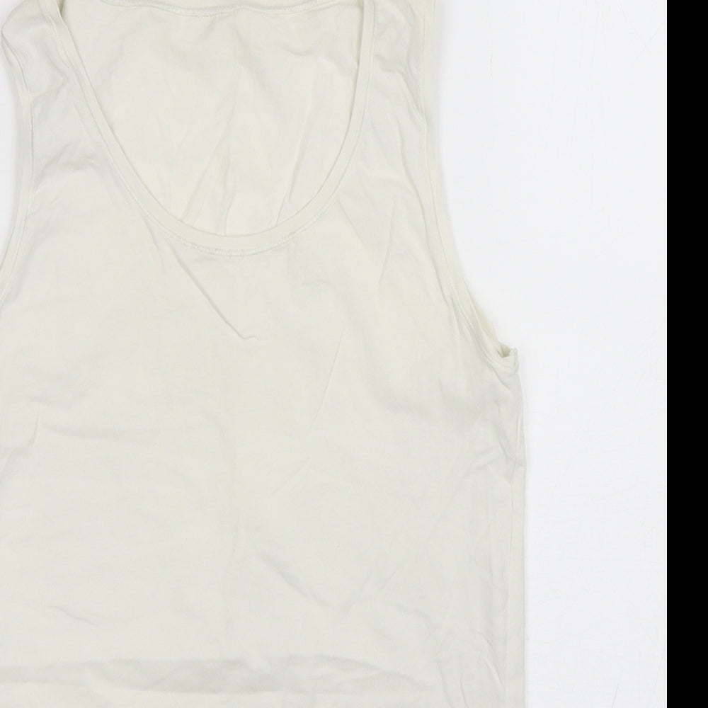 M&S Womens White  Cotton Basic Tank Size 16 Round Neck