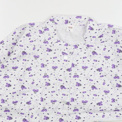 Preworn  Womens Multicoloured Floral Cotton Basic Button-Up Size L Round Neck